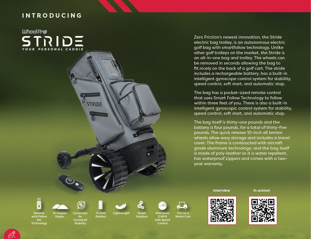 Zero Friction STRIDE – Smart Follow Electric Golf Bag & Trolley | All-in-One Autonomous Caddie With Free Super E Caddy Range Finder