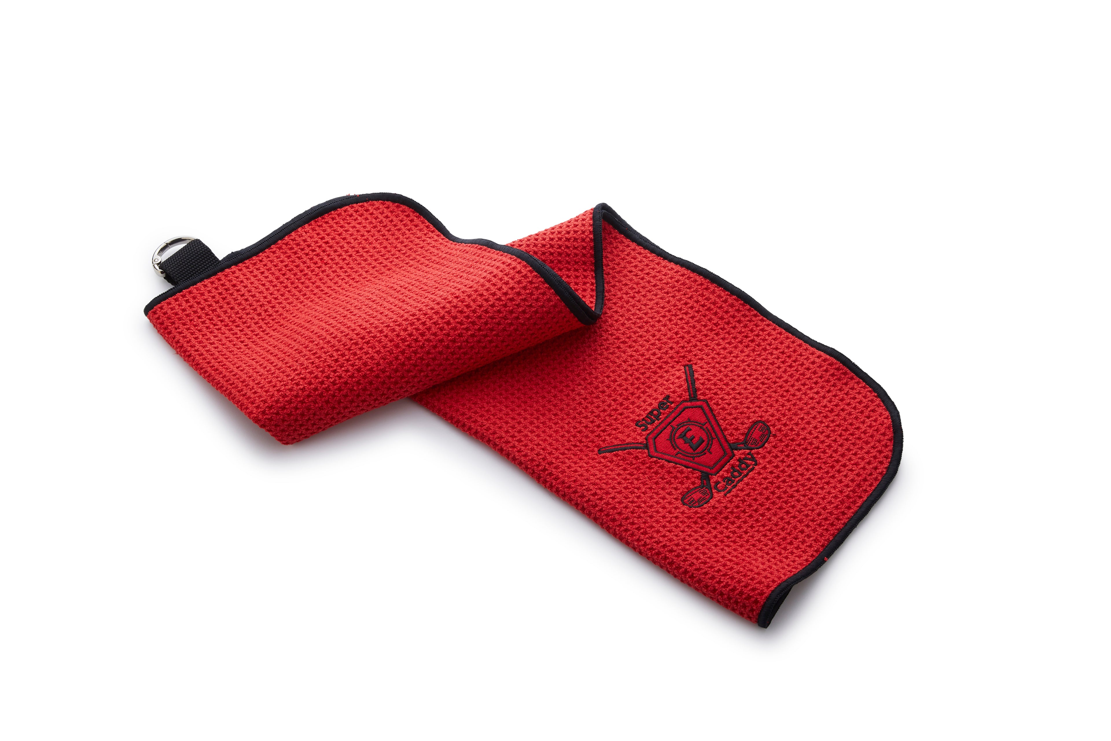 Caddy Golf towels with a hook to hang on your Super E caddy! Red or Blue!