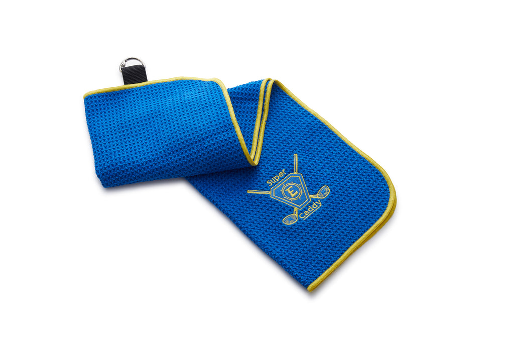 Caddy Golf towels with a hook to hang on your Super E caddy! Red or Blue!