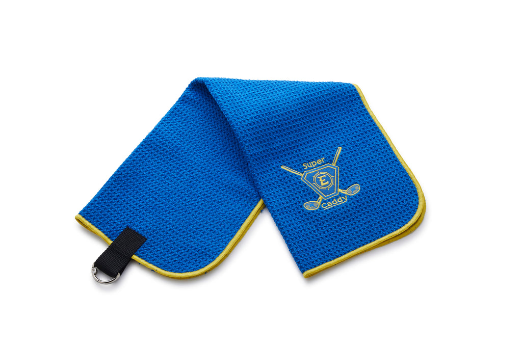 Caddy Golf towels with a hook to hang on your Super E caddy! Red or Blue!